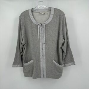 Chicos Womens Minimalist Athleisure Zip Jacket Size 3 US XL‎ Zenergy Soft Gray